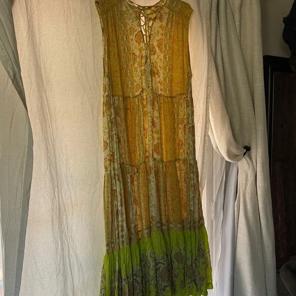 Free People Mustard Green Floral Maxi Dress - Picture 1 of 5